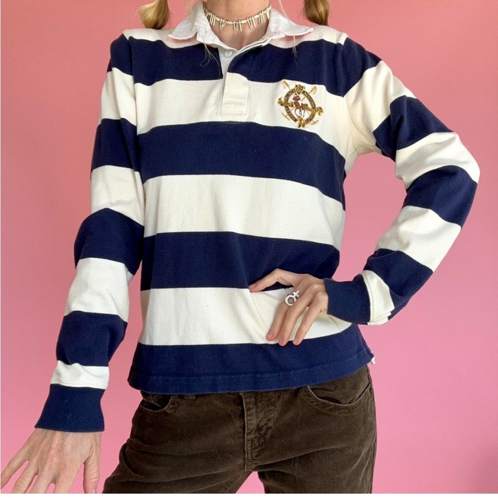 Polo Ralph Lauren Classic PreppyNavy and White Striped Long Sleeve Shirt